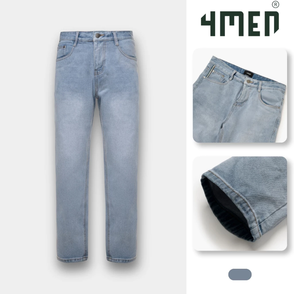 Quần Jean 4MEN Phối Dây Sọc 2 Bên Sườn Form Straight QJ128 Phong Cách Trẻ Trung, Năng Động
