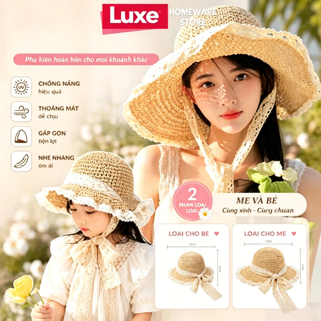 Mũ Nón Cói Nơ Nữ Ren Mềm Đi Biển vành rộng chống nắng vintage Tiểu Thư Mẫu gấp gọn STCB