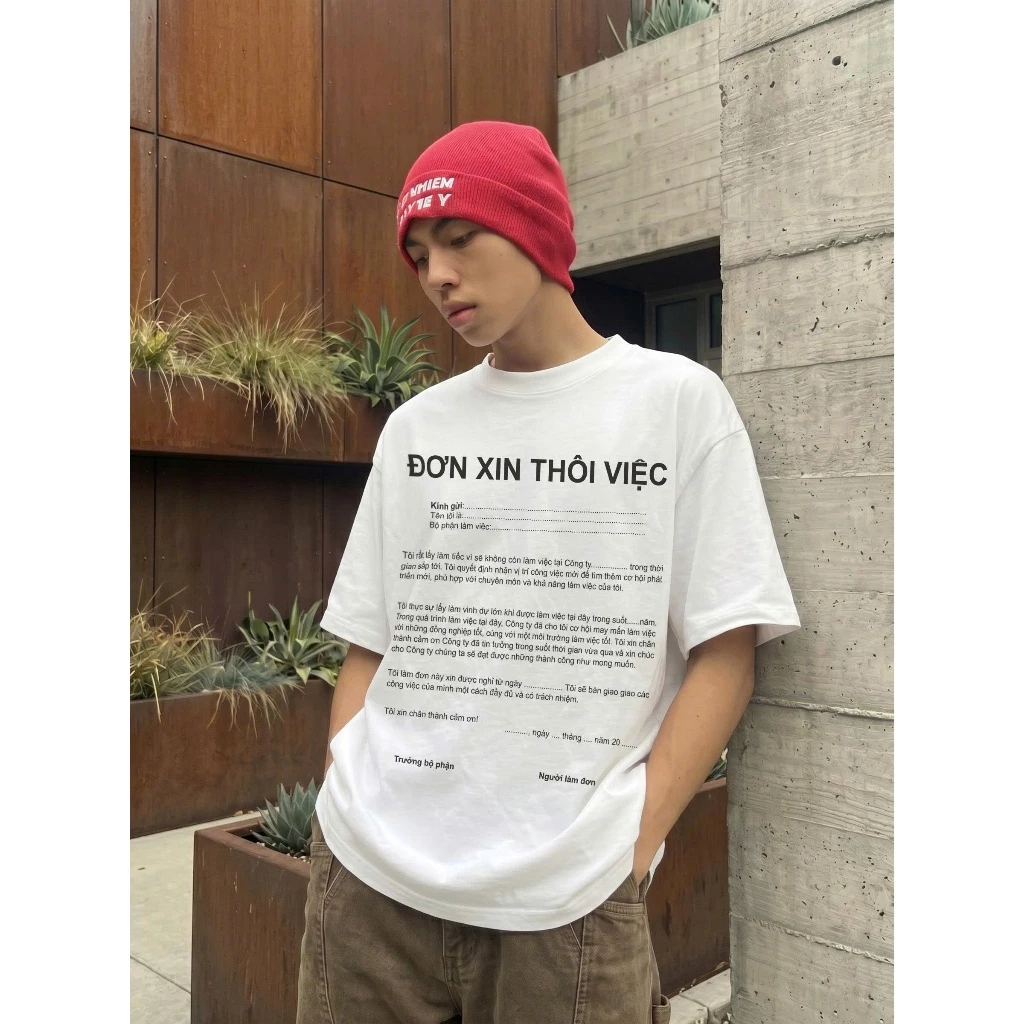 Áo thun unisex form thường in chữ “Đơn xin thôi việc” chất cotton mềm mịn, dễ phối đồ