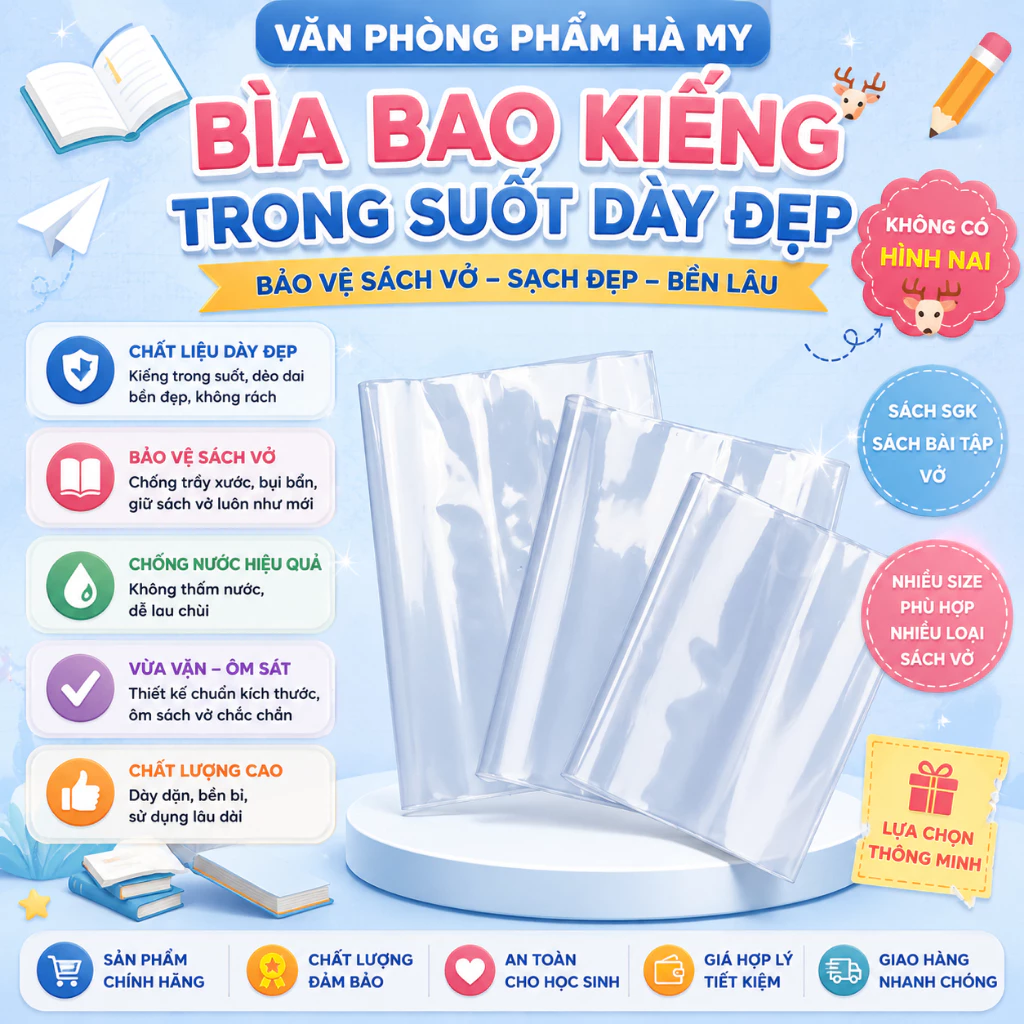 Combo 50 Cái Bìa Kiếng Trong Suốt Bao Tập Vở Sách Giáo Khoa Học Sinh