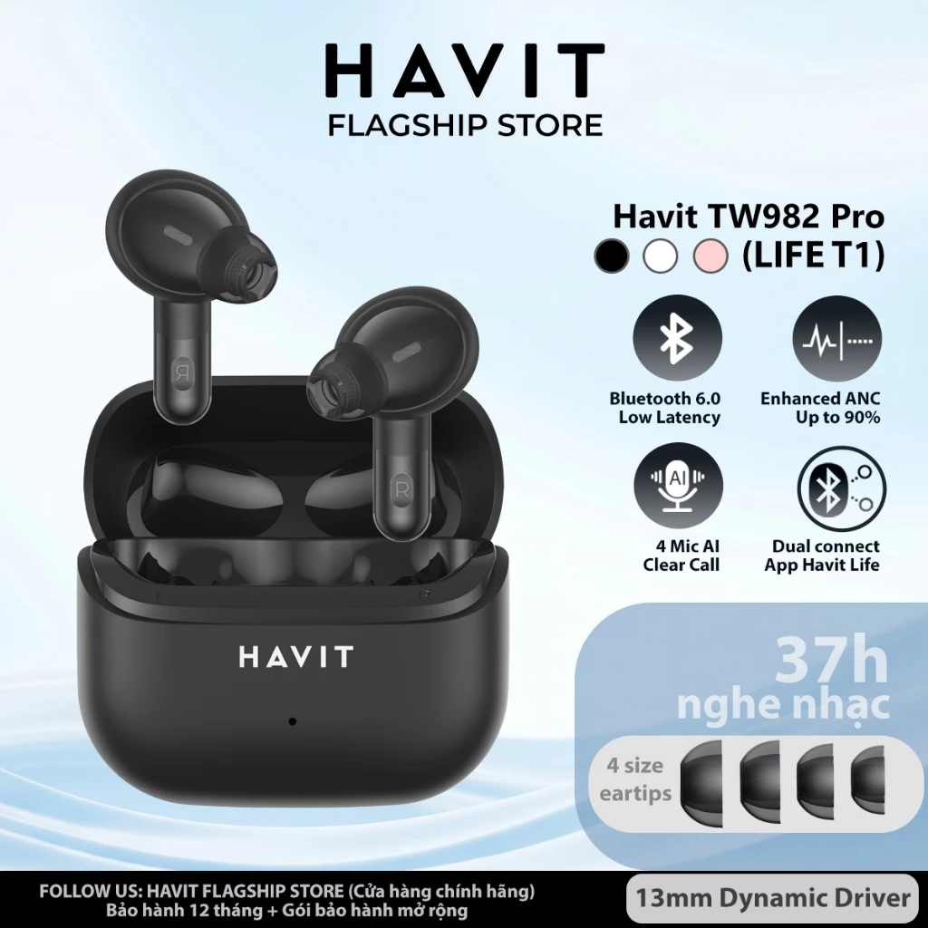Tai Nghe Không Dây Havit Life T1 (TW982 Pro) Enhanced ANC Low Latency | App Connect | Bluetooth 6.0