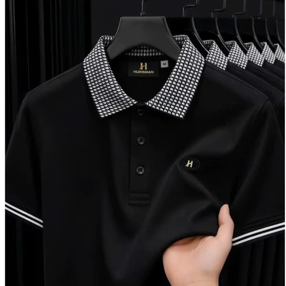 Áo Polo Nam Phối Cổ Caro Nhỏ Sang Trọng Form Regular Nam Tính Lịch Lãm-AHFASHION