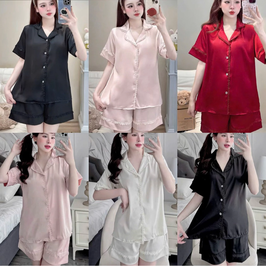 Đồ bộ ngủ nữ pijama cộc đùi ngắn tay chất lụa latin mềm mát in 3D, bộ lụa latin cao cấp