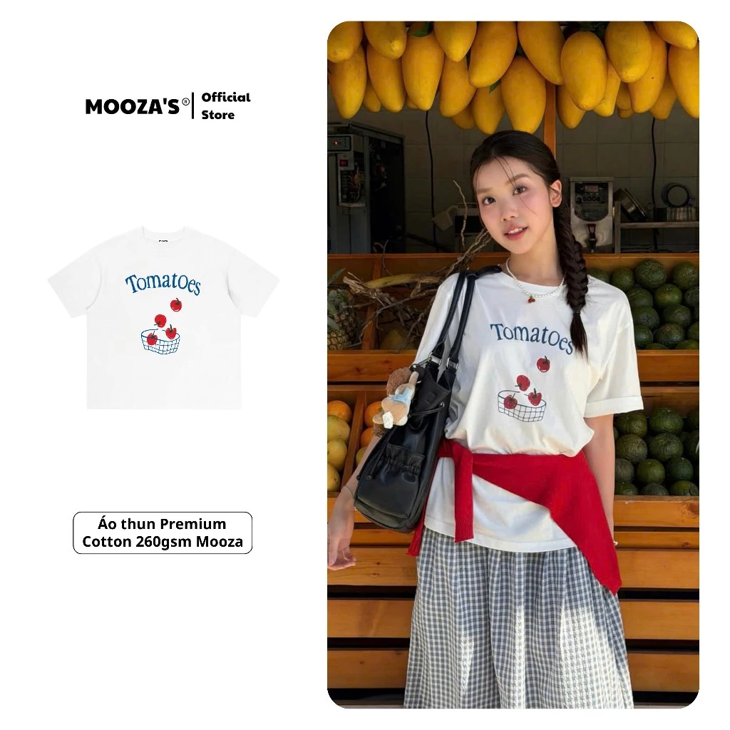 Áo Thun Tomatoes Form Oversize Unisex Nam Nữ Local Brand Mooza Chính Hãng, Phông 100% Cotton Premium/Toma