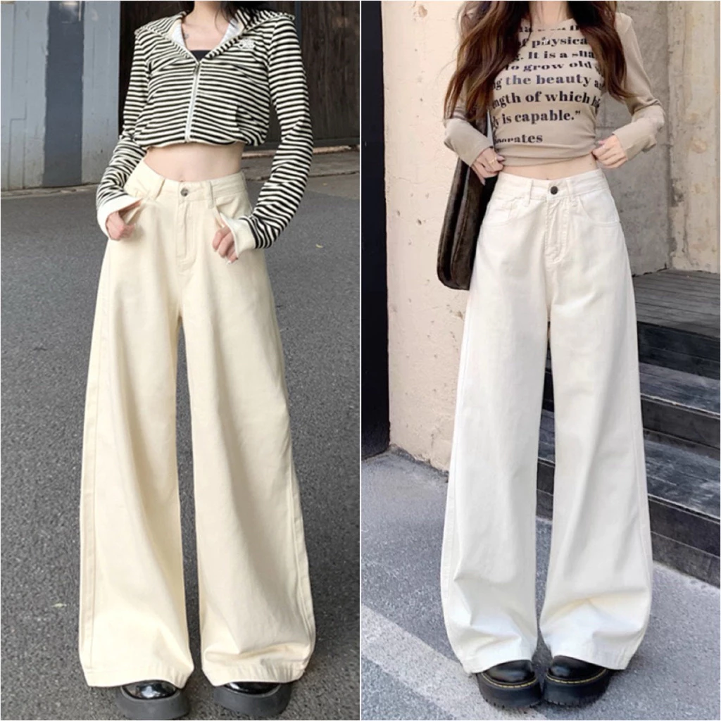 Quần Ống Rộng Nữ , Quần Jean Nữ Trơn Lưng Cao Dễ Phối Outfit Chất Jean Đẹp Dày Dặn Phong Cách Năng Động 23thang9 311