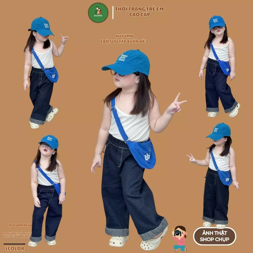 Quần Jean Dài Ống Suông DILOVE Quần Bò Ống Suông Cho Bé Trai Bé Gái Cạp Chun Cao Cấp Cho Bé (8-30kg) - ĐẬM