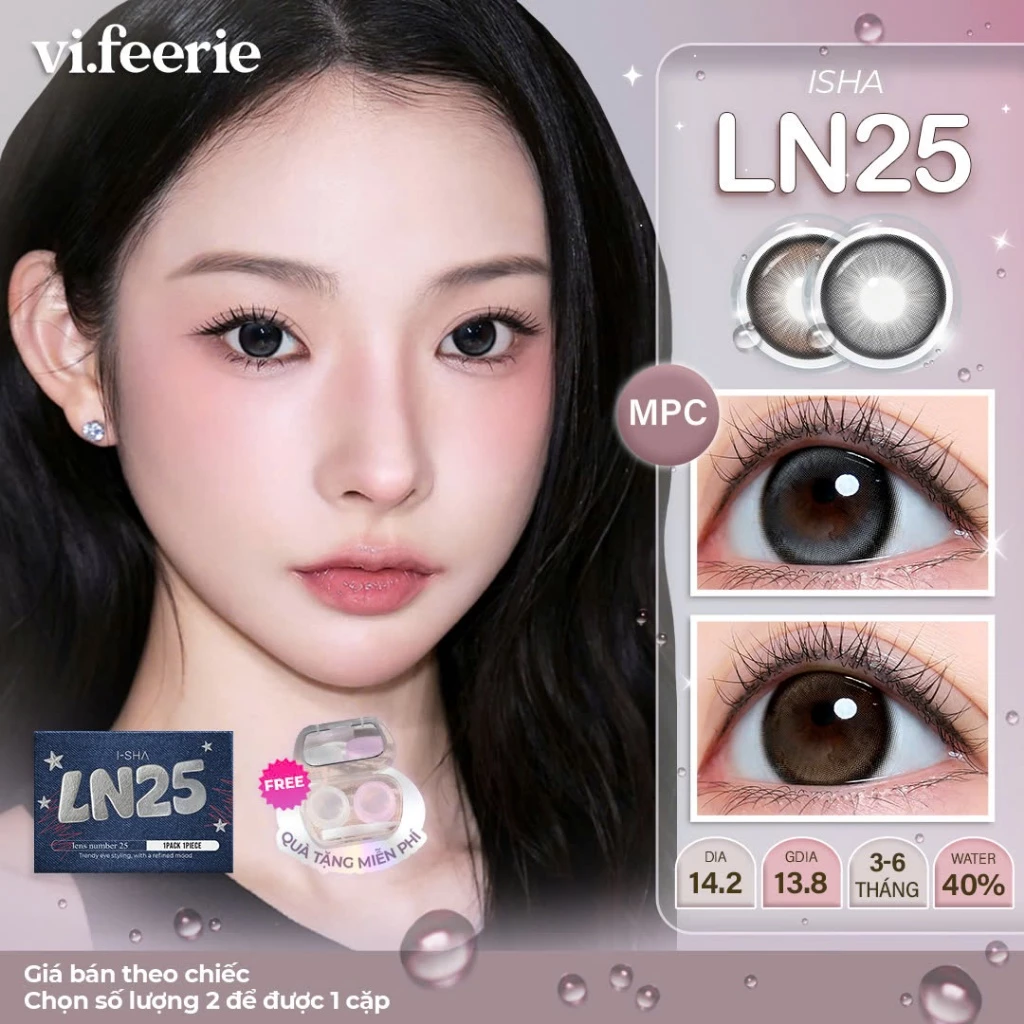 (I-SHA) Kính áp tròng (lens) double highlight tạo chiều sâu 3-6 tháng LN25 Carbon Black / Deep Choco - Vi Feerie Lens