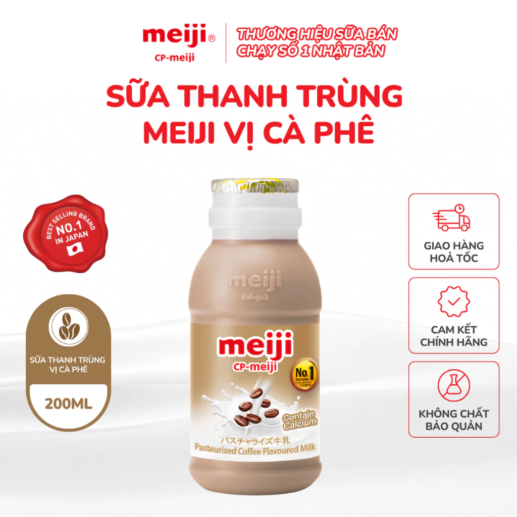 Sữa tươi thanh trùng Meiji cho bé, vị cà phê, bổ sung canxi, vitamins thiết yếu 200ml - 1 Chai
