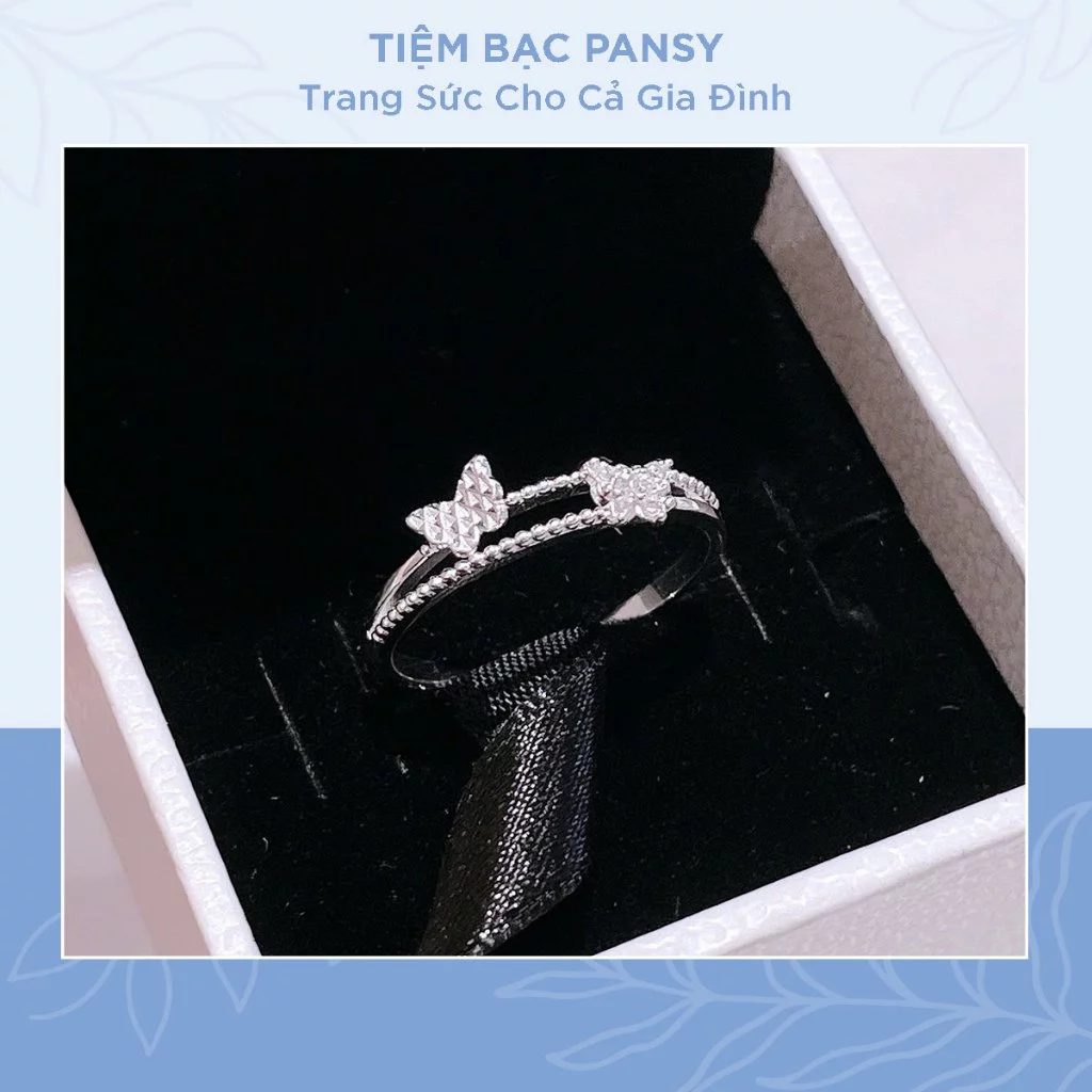 Nhẫn bạc nữ PANSY song điệp phay cánh độc đáo - Nhẫn bướm, nhẫn hồ điệp bằng bạc ta