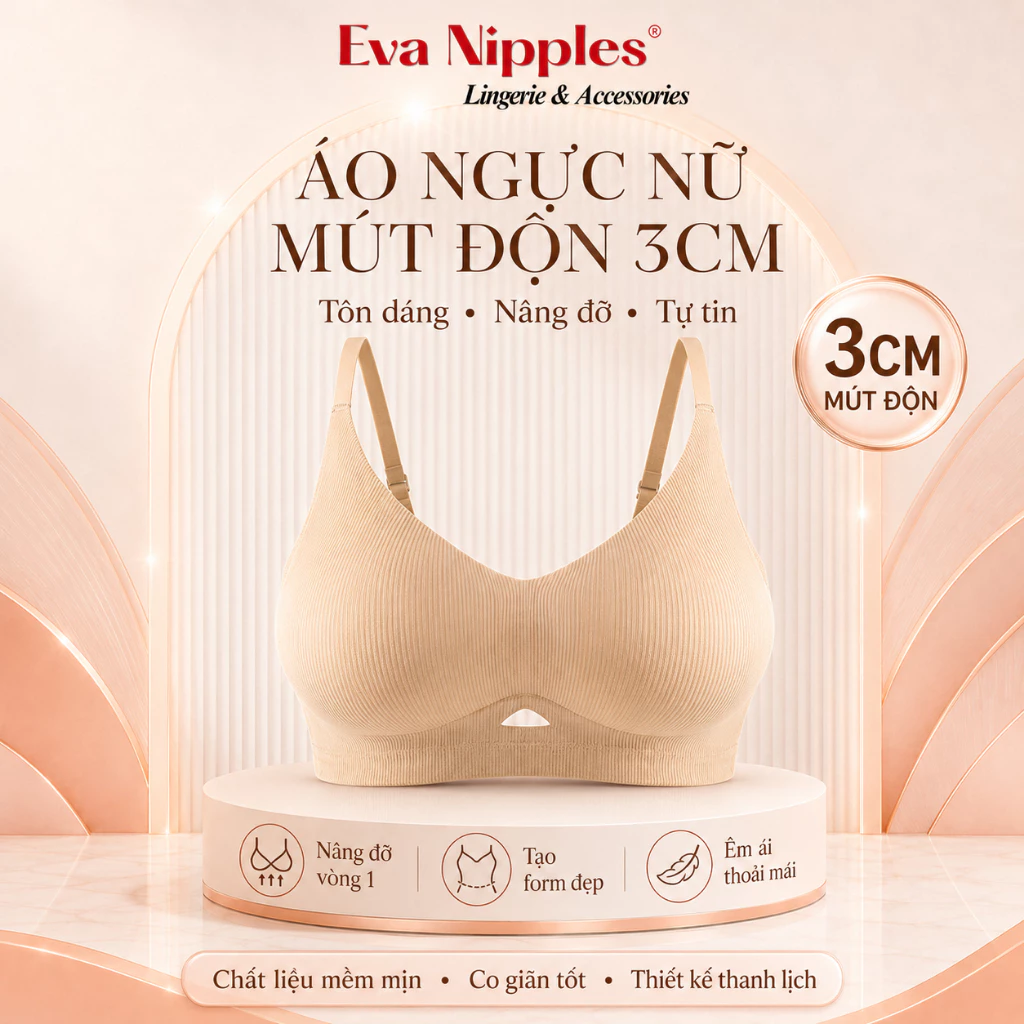 Áo Ngực Áo Lót Chất Su Độn 3cm Không Gọng Gom Quả Chống Xệ Che Ngấn Mỡ Lưng Evabra 048