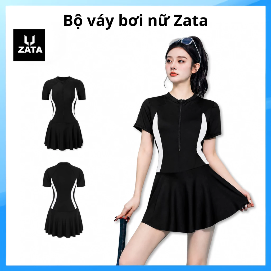 Váy Bơi Nữ Liền Thân Phối Viền Eo Phong Cách Thể Thao Trẻ Trung, Đồ Bơi Nữ Năng Động ZATA- VBNLT