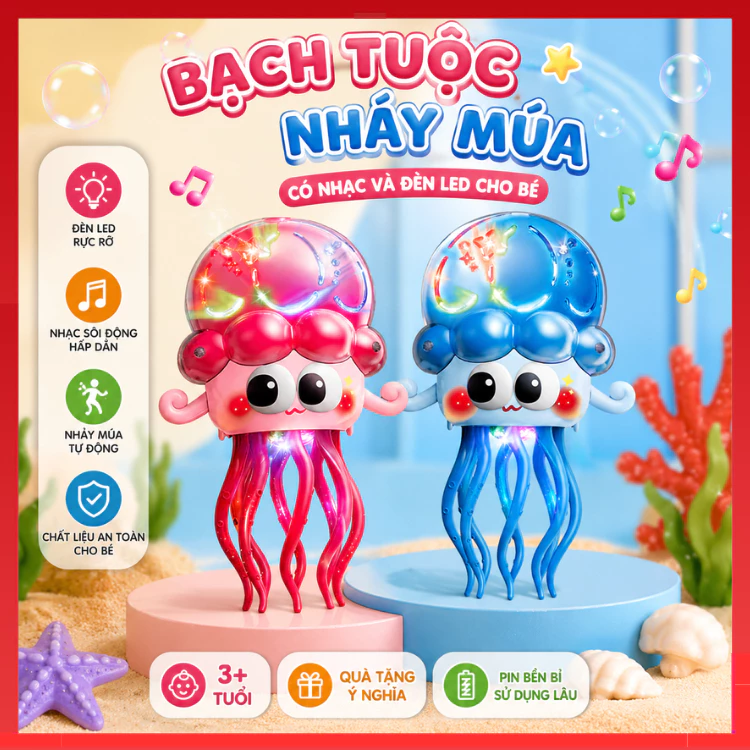 Đồ Chơi Bạch Tuộc, Mực Nhảy Múa Dễ Thương Cho Bé Có Đèn LED Kèm Nhạc Vui Nhộn, Tự Động Chuyển Hướng Khi Gặp Vật Cản
