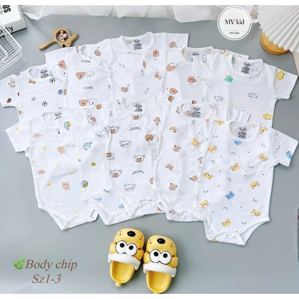 Body chip vải petit họa tiết nền trắng cho bé 5-15kg