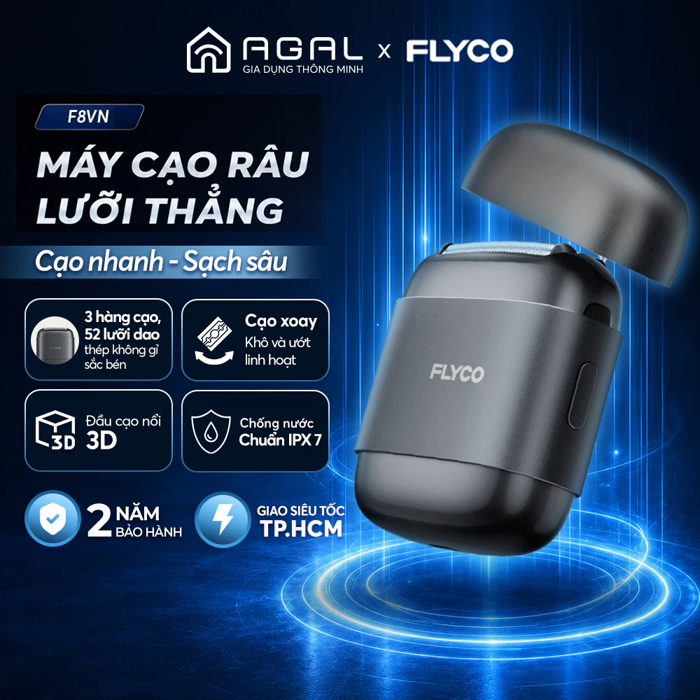 Máy cạo râu Flyco F8VN Cạo nhanh, Sạch sâu | Công nghệ AI | Kháng nước toàn thân - Bảo hành 2 năm