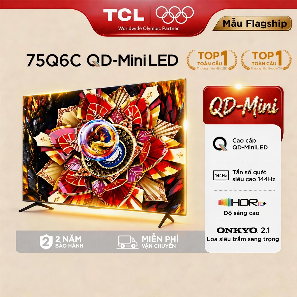 【QD-Mini LED】75inch + TV QLED Cao Cấp, 4K GoogleTV TCL 75Q6C,HDR10+,Tần số quét 144Hz