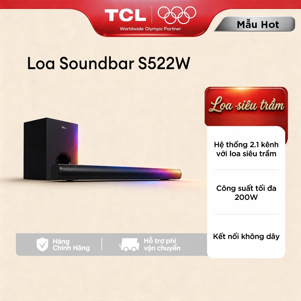 【TCL Soundbar】Loa Soundbar Bluetooth TCL S Series S522W - Trang bị loa siêu trầm không dây
