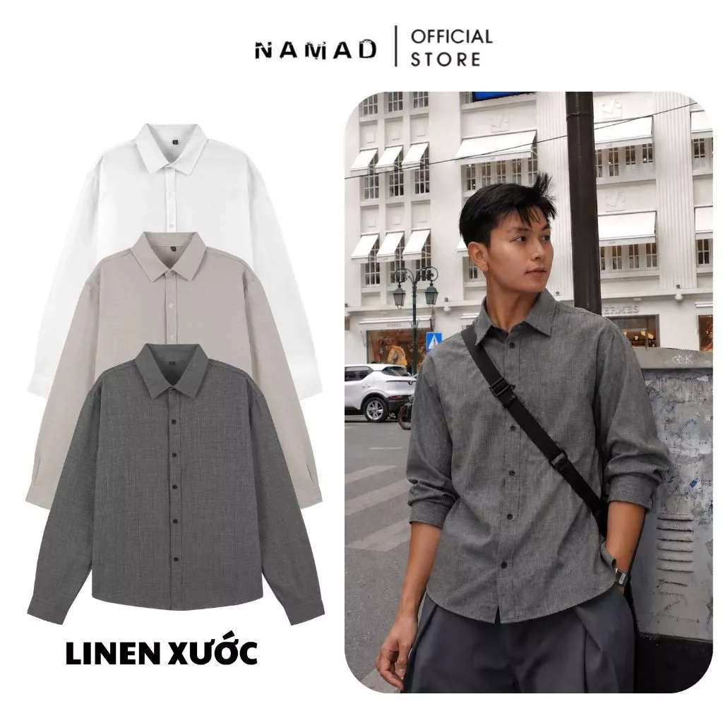 Áo Sơ Mi Tay Dài Nam Nữ Fom Rộng NAMAD Chất Liệu Linen Mặt Xước LS49