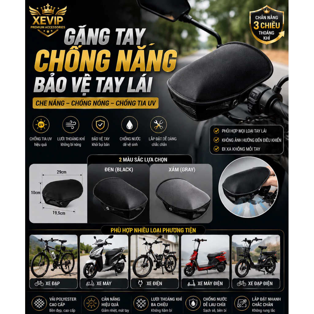 Bao Tay Lái Xe Chống Nắng 3D Thoáng Khí - Găng Tay Che Nắng Tay Lái Xe Máy Xe Điện Chống Tia UV