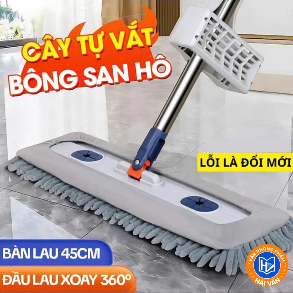Cây Lau Nhà Tự Vắt Bông San Hô 45cm, Chổi Lau Nhà Thông Minh Xoay 360 độ, Chổi Lau Nhà San Hô Sợi Microfiber Siêu Thấm