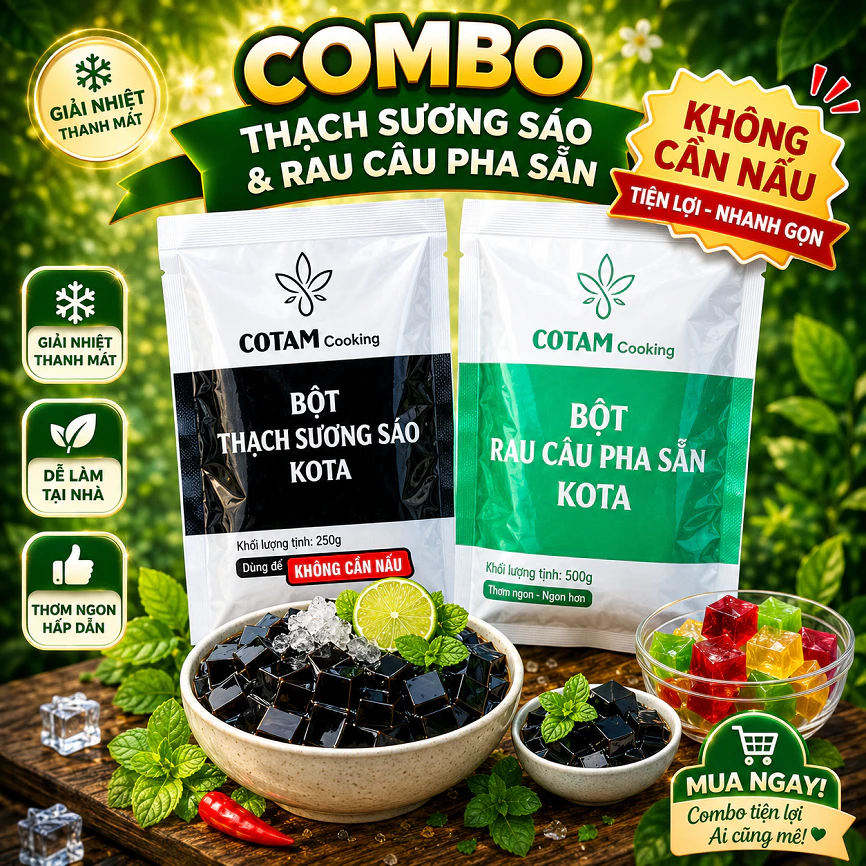 COMBO Bột Thạch Sương Sáo 250g và Thạch Rau câu Pha Sẵn 500g (Không cần nấu)
