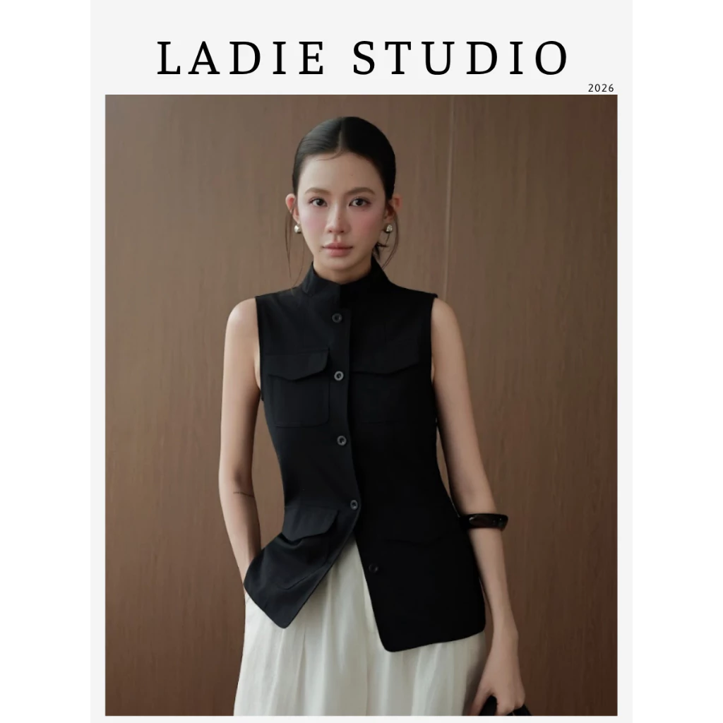 [LADIE STUDIO] Áo gile nữ sát nách túi hộp – áo linen đứng form cá tính dễ phối đồ công sở - AO123