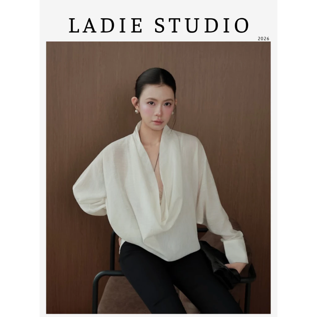 [LADIE STUDIO] Áo tay dài cổ đổ – áo nữ cổ đổ mềm mại thanh lịch AO17