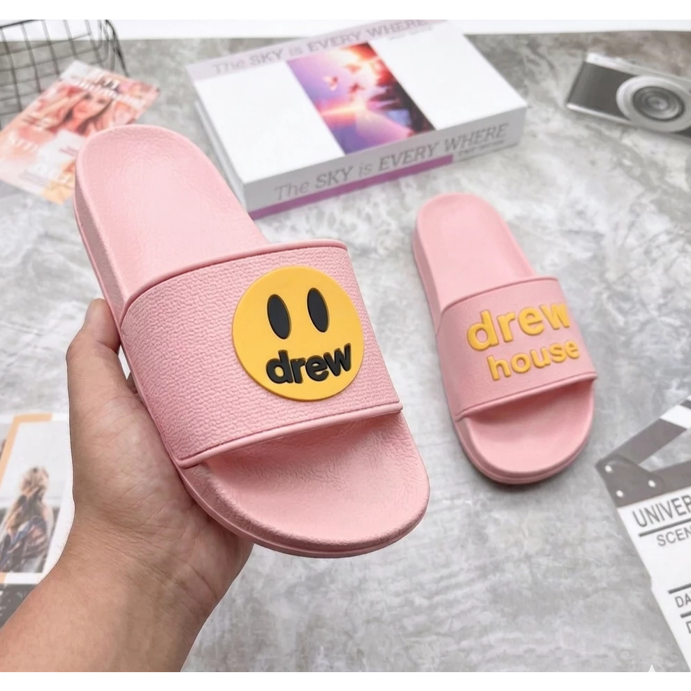 Dép Nam Nữ Quai ngang Drew House Mẫu Hot Bản Màu Hồng Mới Siêu Đẹp - Dép Nam Hình Mặt Cười Hottrend