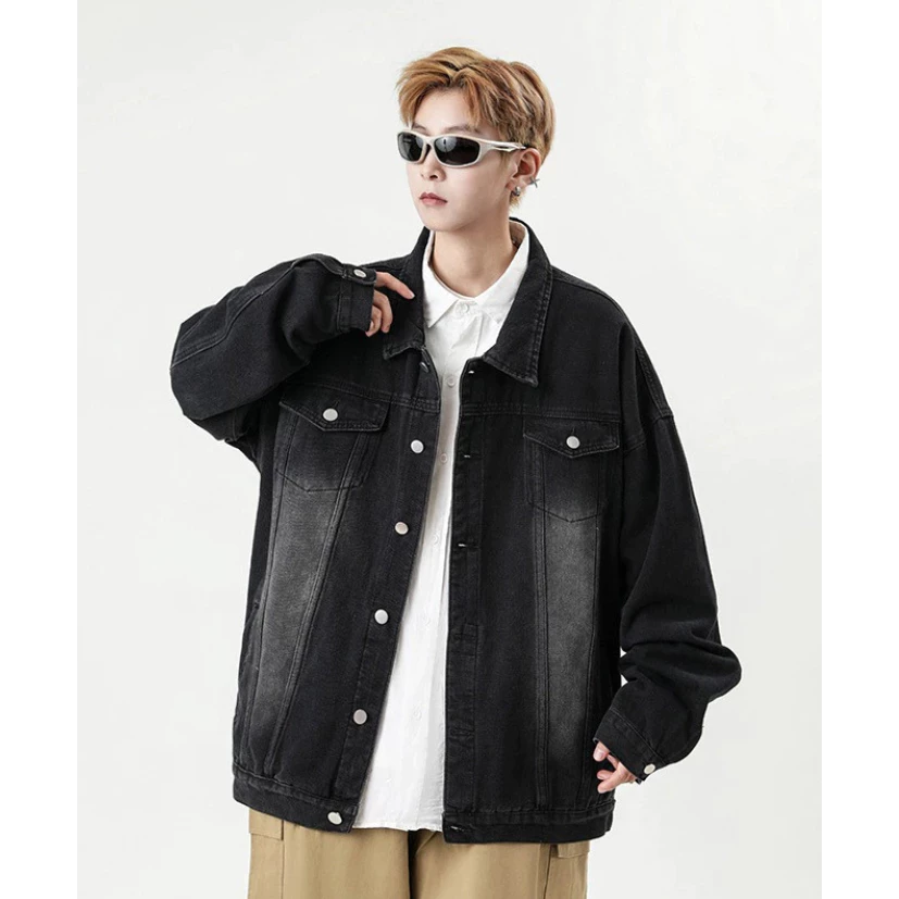 Áo Khoác jean nam trơn cúc cài Unisex nam nữ Form Rộng ,áo khoác bò dáng suông phong cách trẻ trung màu xanh đen
