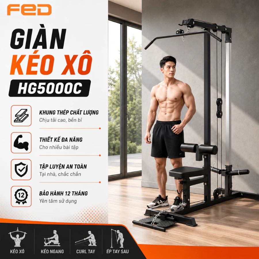 Giàn Kéo Xô Tập Gym HG-5000C Chịu Tải 200kg , Máy Kéo Xô Ống Thép Dày 1.2mm Đa Năng Tập Tại Nhà
