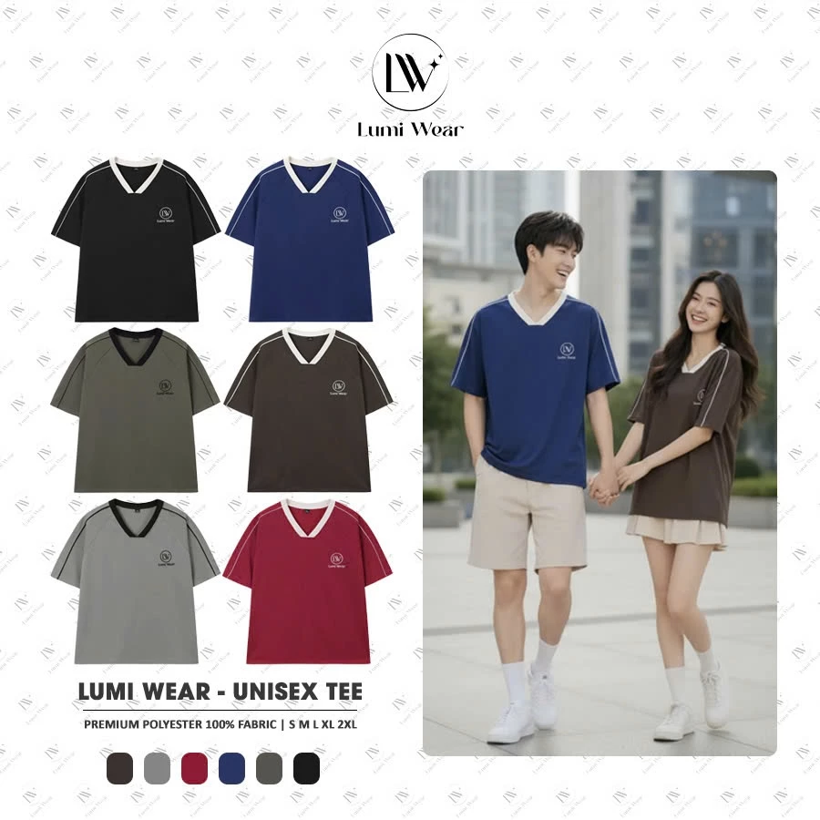Áo Phông Nam Nữ Lumi Wear Form Boxy Cổ Tròn V01 Thêu Mặt Trước Chất Polyester Cao Cấp