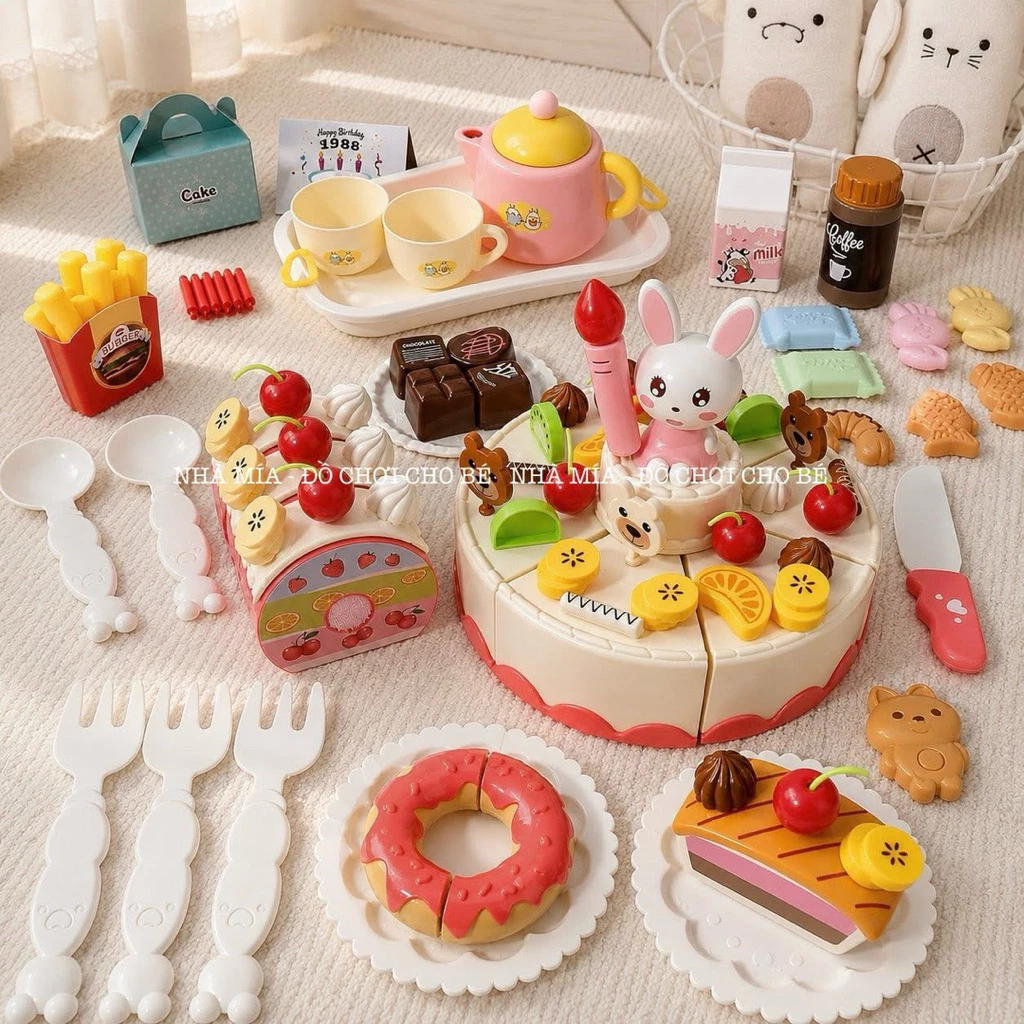 Little Bunny Birthday™  Bộ Bánh Sinh Nhật Thỏ Xinh loại lớn 85 chi tiết có đèn có nhạc