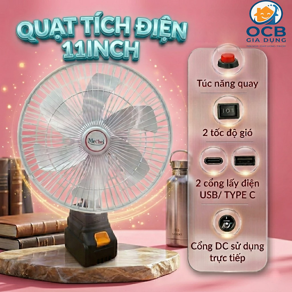[QUẠT QUAY] Quạt Tích Điện Makita 11inch + Cắm điện trực tiếp. Có túc năng quay - 2 tốc độ gió - Sử dụng 4-10h