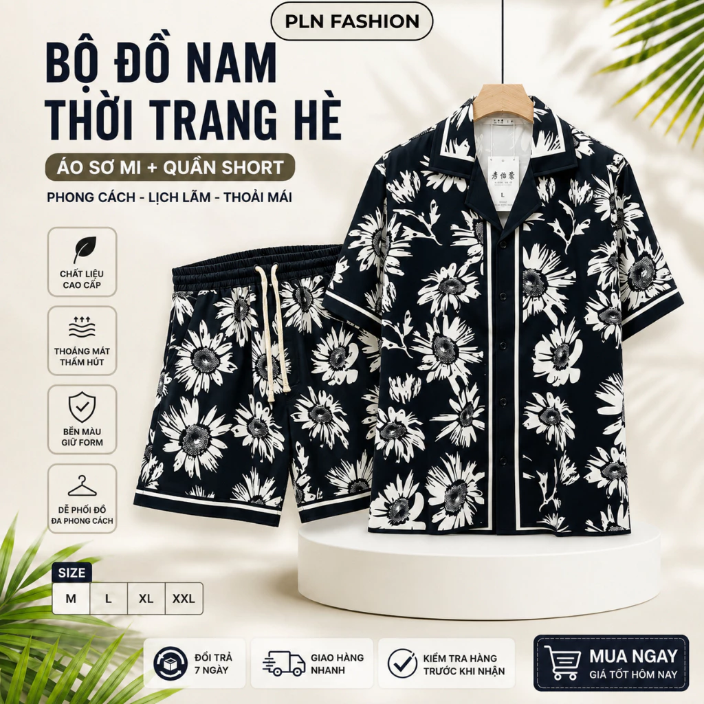 bộ quần áo ngắn tay in họa tiết 3D nét mặc ở nhà mặc đi biển, bộ sơ mi cộc tay siêu thoáng mát N29