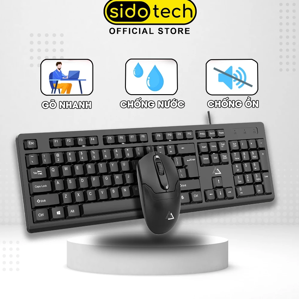 Bàn phím máy tính có dây SIDOTECH KM10 văn phòng 104 phím chống ồn silent chống nước gõ nhanh giá rẻ
