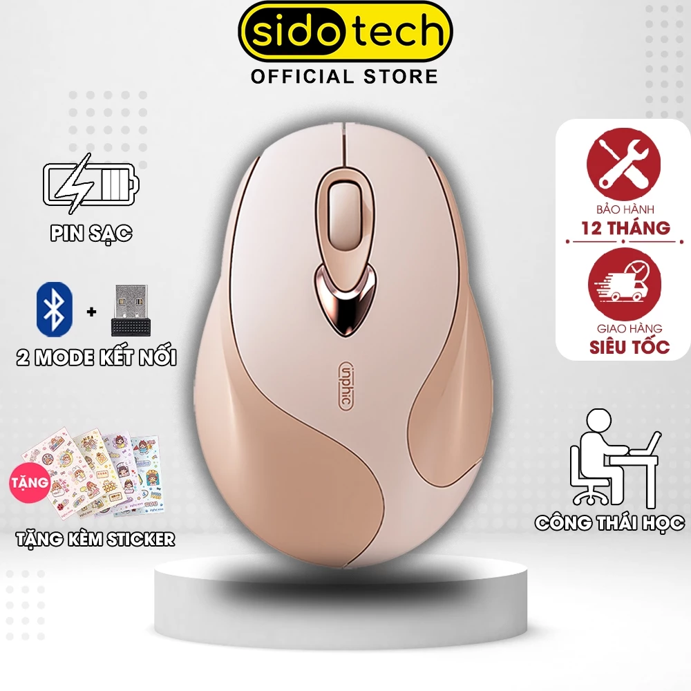 Chuột không dây bluetooth hồng cute SIDOTECH M8 chống ồn tắt âm pin sạc cho máy tính laptop