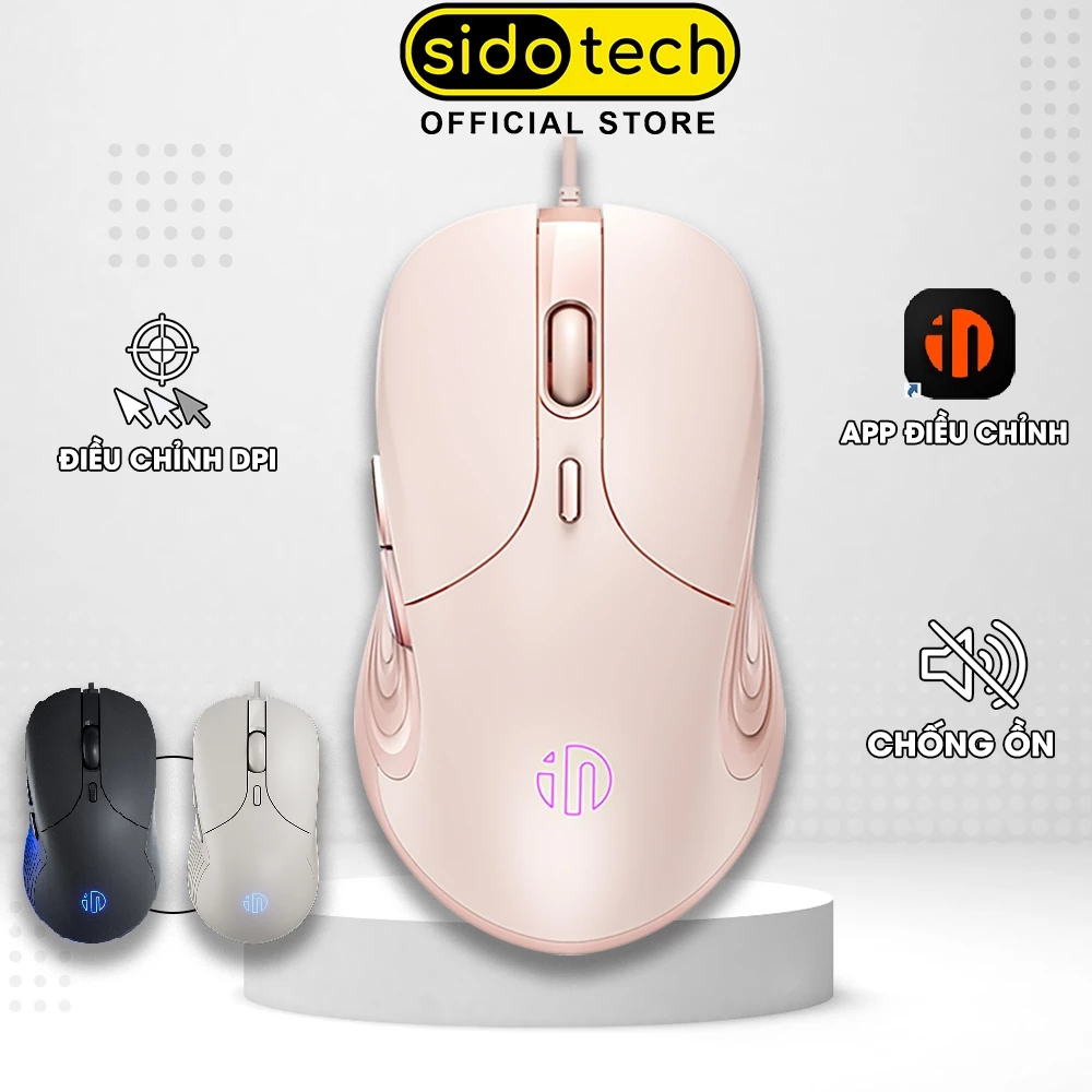 Chuột máy tính có dây cute SIDOTECH B8 hồng trà sữa silent chống ồn 6 nút bấm có app điều chỉnh cho laptop pc