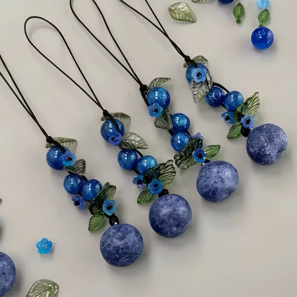 Móc Điện Thoại Chùm Việt Quất Blueberry Thủy Tinh Trong Suốt Phong Cách Vintage Xinh Xắn Handmade Petal & Key