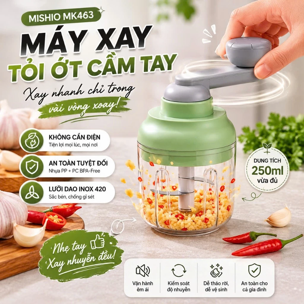 Máy Xay Tỏi Ớt Cầm Tay Mishio MK463