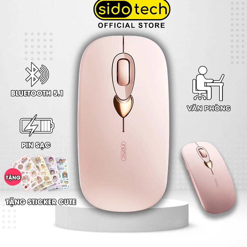 Chuột máy tính bluetooth SIDOTECH Q8 không dây hồng cute pin sạc silent tắt âm im lặng chống ồn laptop macbook ipad