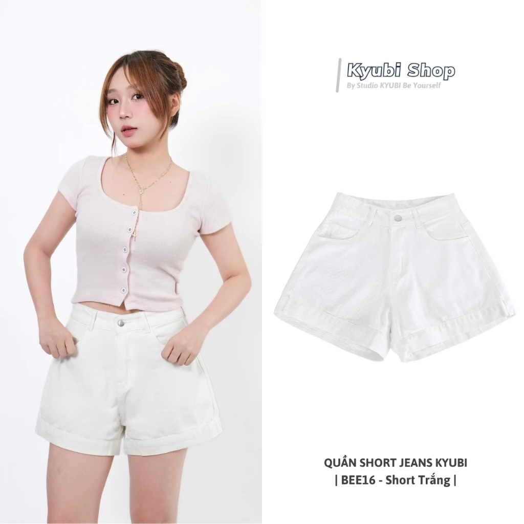 Quần short jean nữ trắng vải denim rách bền đẹp dễ phối đồ (Nhiều mẫu) - quần sọt lưng cao đi biển dã ngoại KYUBI SOJ21