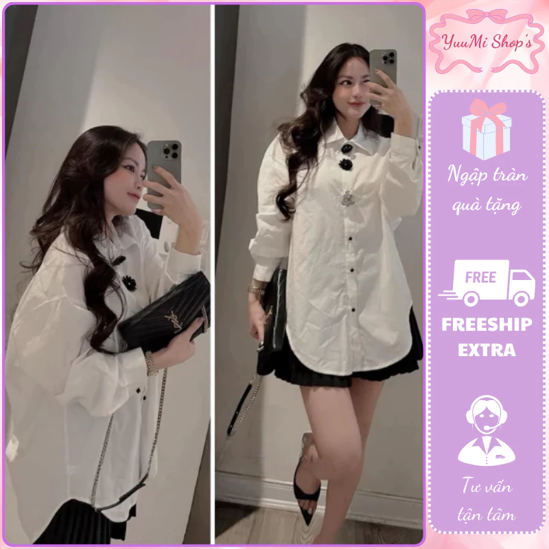 Áo sơ mi trắng kiểu nữ, áo sơ mi form rộng oversized mặc đi chơi cá tính mới HCOM25194