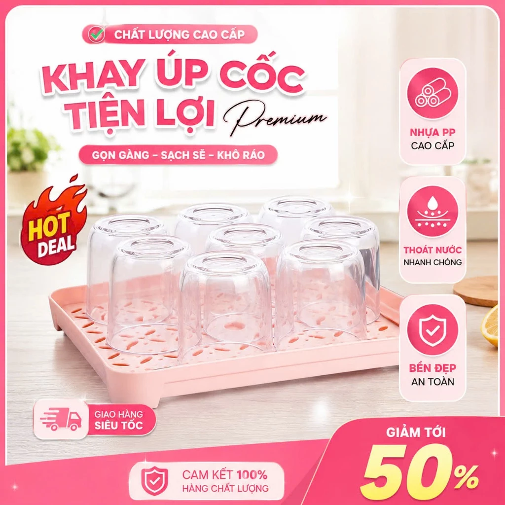 Khay úp cốc bàn uống nước, kệ đựng cốc nhựa đa năng gọn gàng tiện lợi
