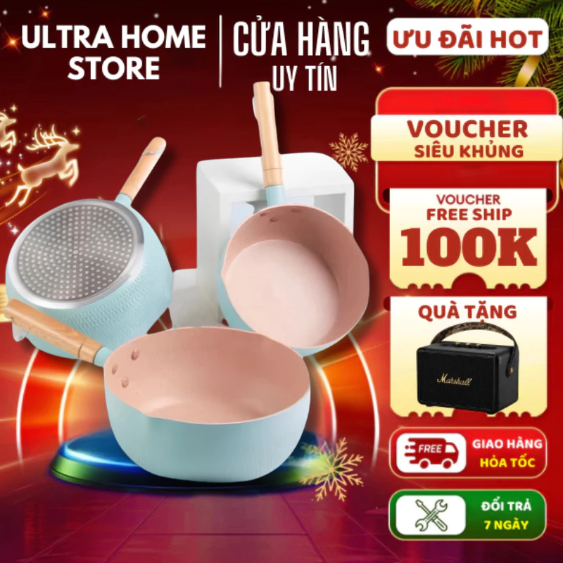 Chảo đá chống dính 18cm lòng sâu hạn chế bám dính thuận tiện khi nấu nướng