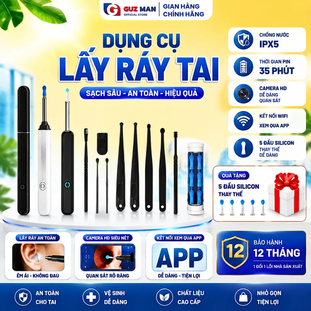 Dụng Cụ Lấy Ráy Tai NE3 Có Camera Full HD 1296P-Nội Soi Đa Năng An Toàn, Có Đèn Led Hình Ảnh Sắc Nét