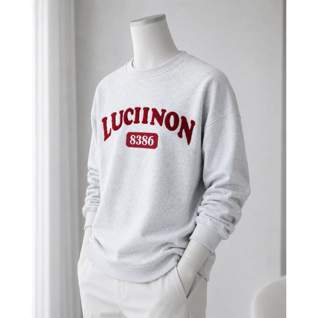 Áo Sweater Chất Nỉ Bông Nam Nữ Unisex, Thêu Xù 8386 Luciinon Form Boxy, Menswear Hoodie - LUCIINON