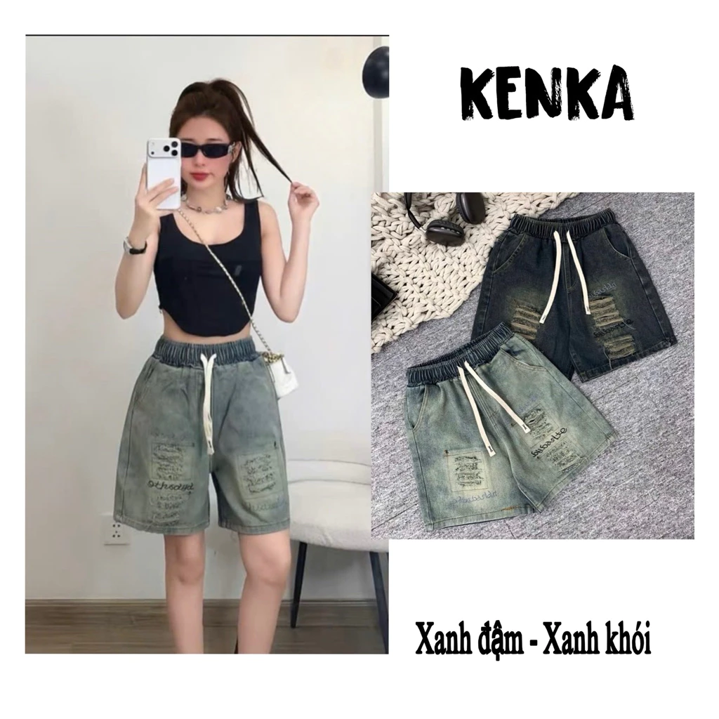 Quần Short Jeans nữ cạo cao,Quần bò Rách thêu chữ năng động trẻ trung hot 2026-Short thêu Jun