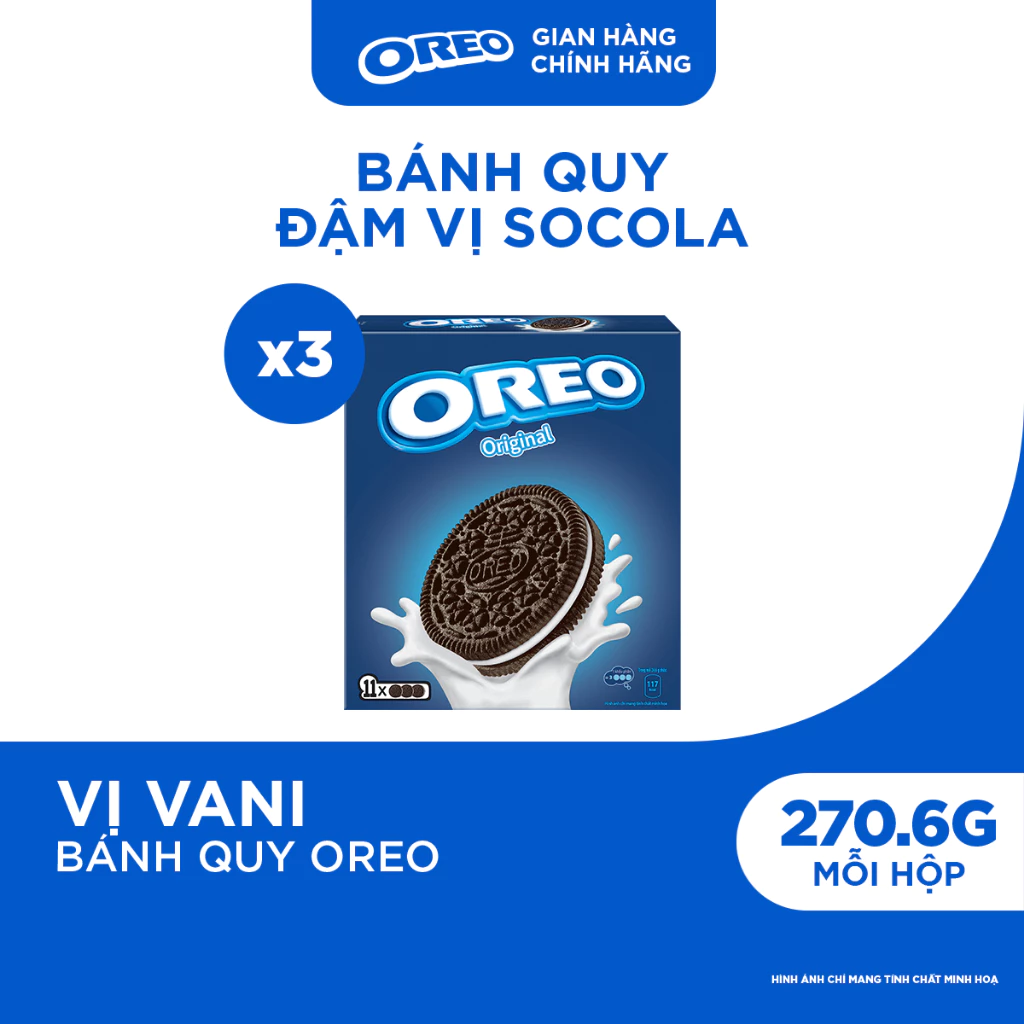 Combo 3 Hộp Bánh Quy Oreo Với Kem Vị Vani 270.6g