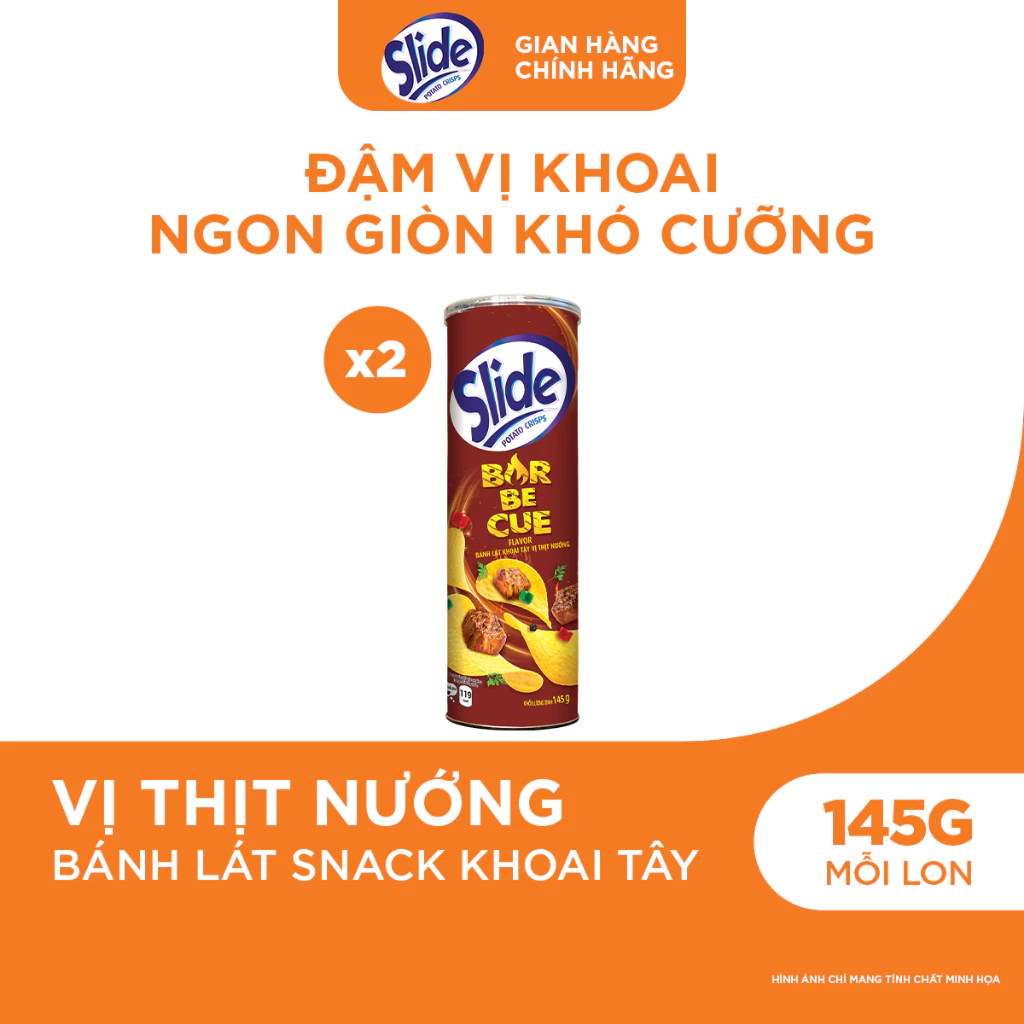 Combo 2 Bánh Lát Snack Khoai Tây Slide Vị Thịt Nướng 145g