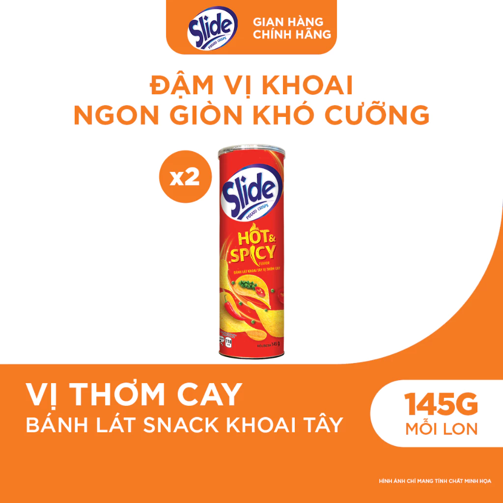 Combo 2 Bánh Lát Snack Khoai Tây Slide Vị Thơm Cay 145g