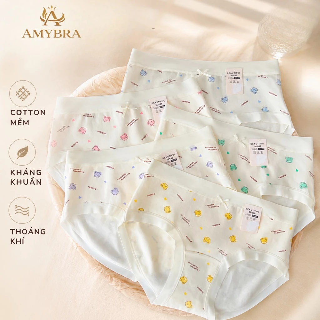 Quần Lót Nữ AMYBRA Cotton Viền Su Ôm Mông Êm ÁI, Quần Chip Nữ Đáy May Thấm Hút Kháng Khuẩn L6408